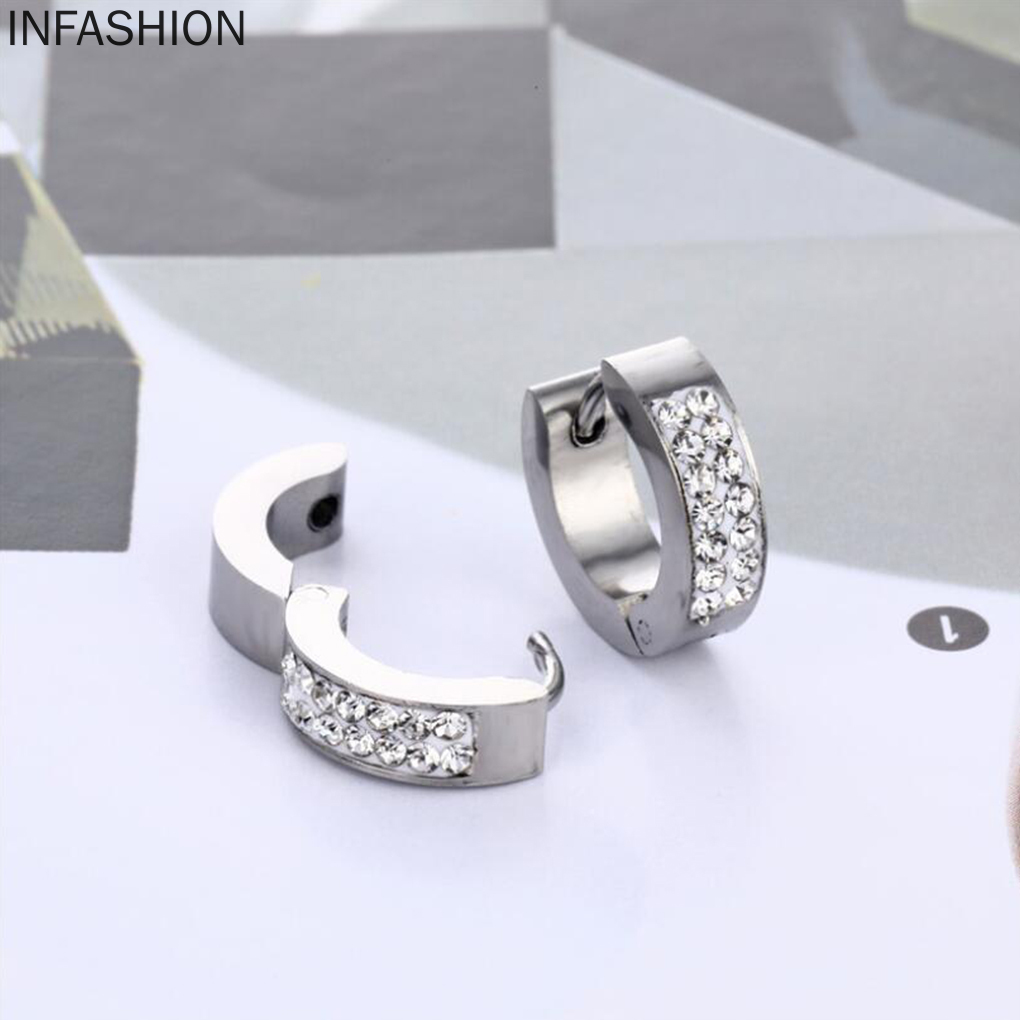 1 Đôi Bông Tai Tròn Đính Đá Bằng Thép Không Gỉ Cho Nữ