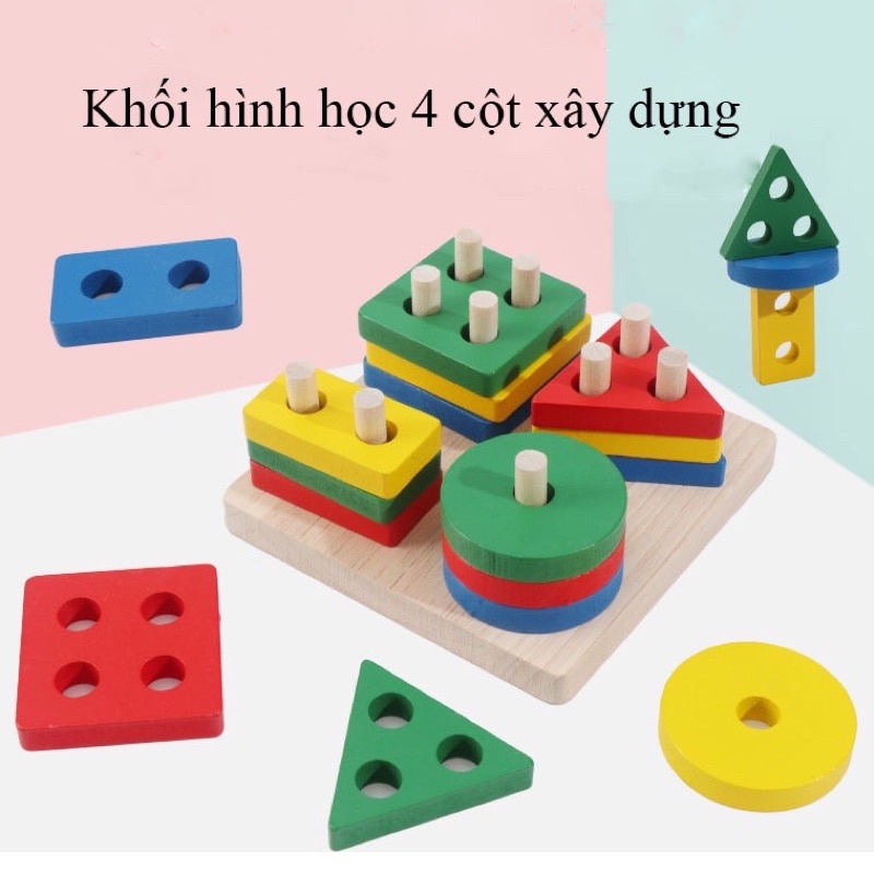 Đồ Chơi Gỗ Thả Hình 4 Trụ Vuông Tròn Tam Giác Hình Chữ Nhật Cho Bé