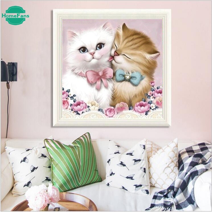 Bộ Tranh Đính Đá 5D Tự Làm Hình Mèo Và Chó Dễ Thương 30x30cm