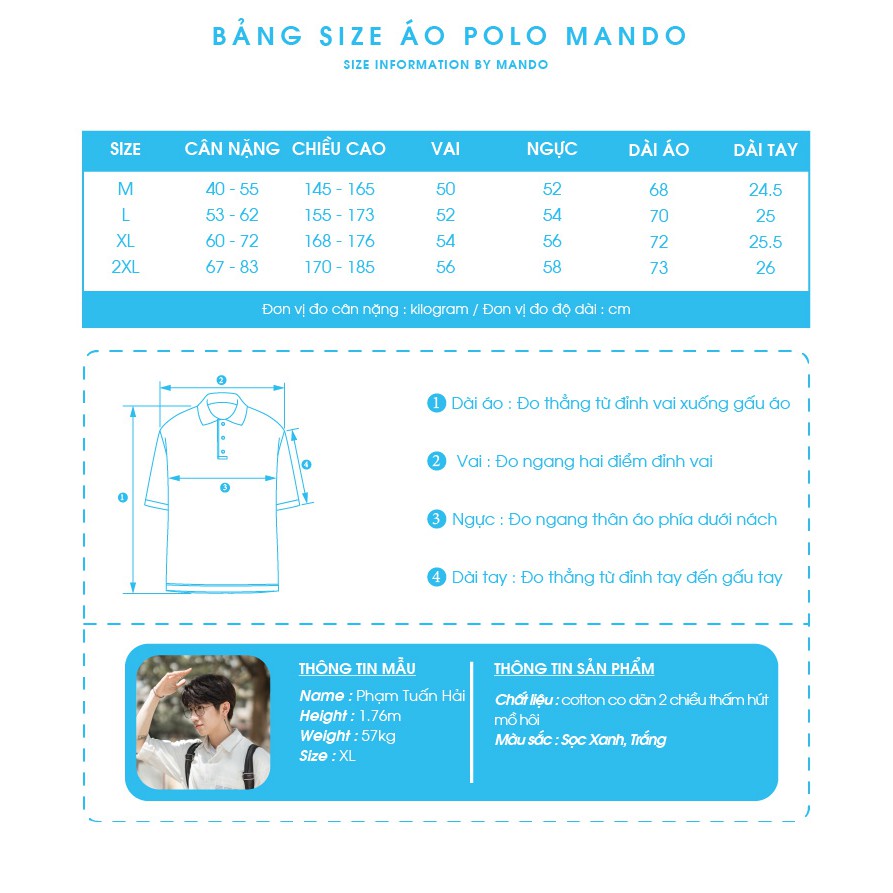 [New] Áo Phông Polo Kẻ Ngang Nam Mix Xanh Trắng Phong Cách Hàn Quốc Thời Trang Nam ManDo - PDN085 | BigBuy360 - bigbuy360.vn