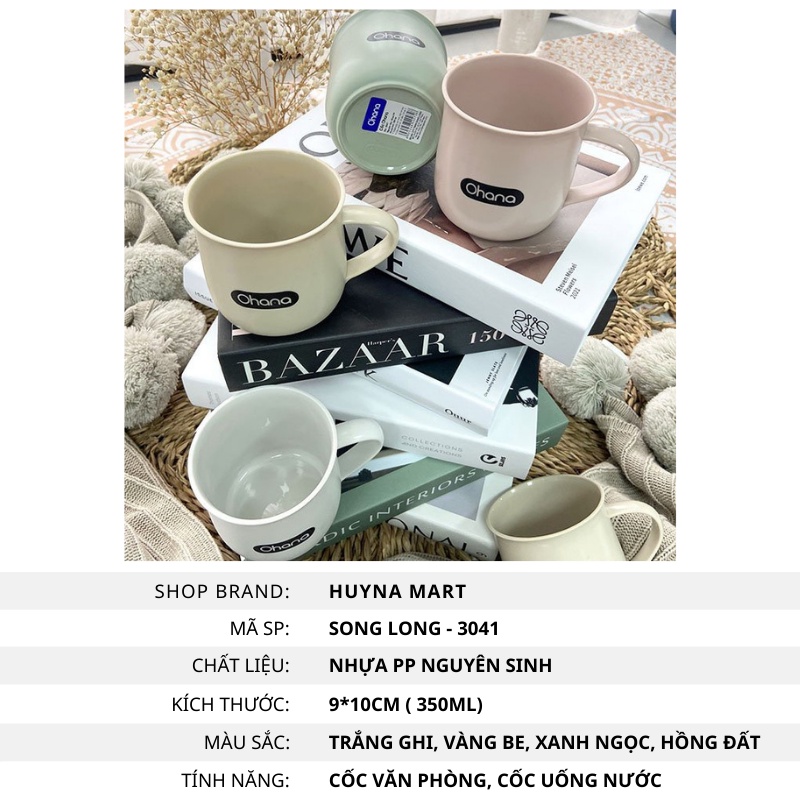 Cốc, Ly, Tách Uống Nước, Trà, Cafe Ohana Nhựa PP Chịu Nhiệt Có Tay Cầm Mới 3041