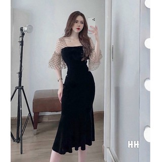 Đầm dự tiệc mùa thu mới nhất 2020 thiết kế cổ vuông, phong cách Hàn quốc, hàng đẹp cao cấp giá rẻ