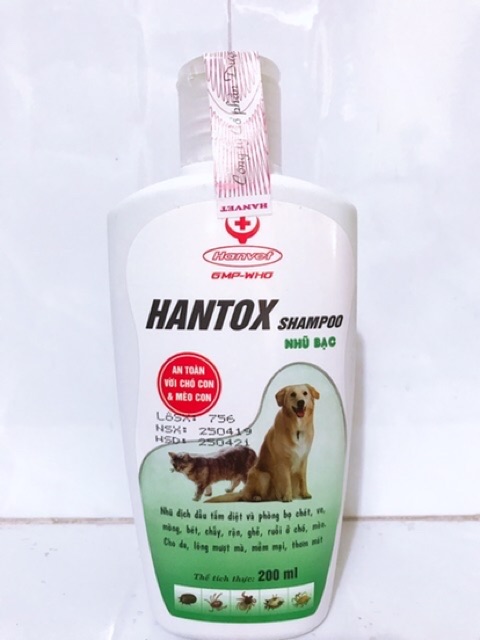 Sữa Tắm Trị Ve Rận Bọ Chét An Toàn Với Chó Con Và Mèo Con Hantox Shampoo Xanh Nhũ Bạc 200ml