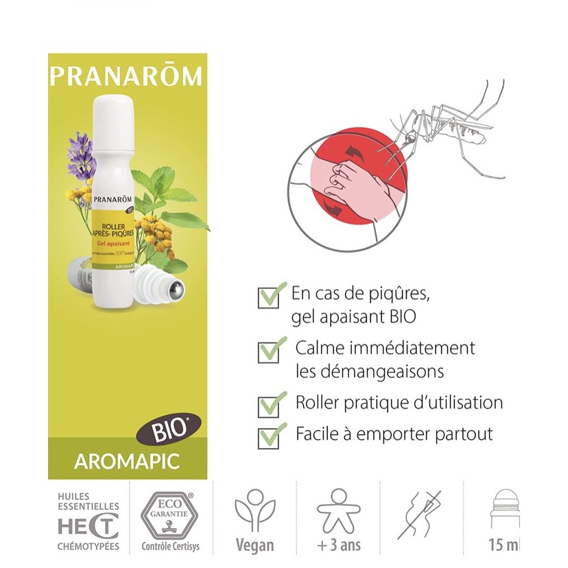 Cây lăn tinh dầu hữu cơ Pranarom làm dịu vết muỗi cắn cho bé từ 3 tuổi 15ml date 11/2024