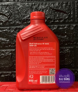 Dầu nhớt xe máy Shell Advance AX3 20w50 (800ml)