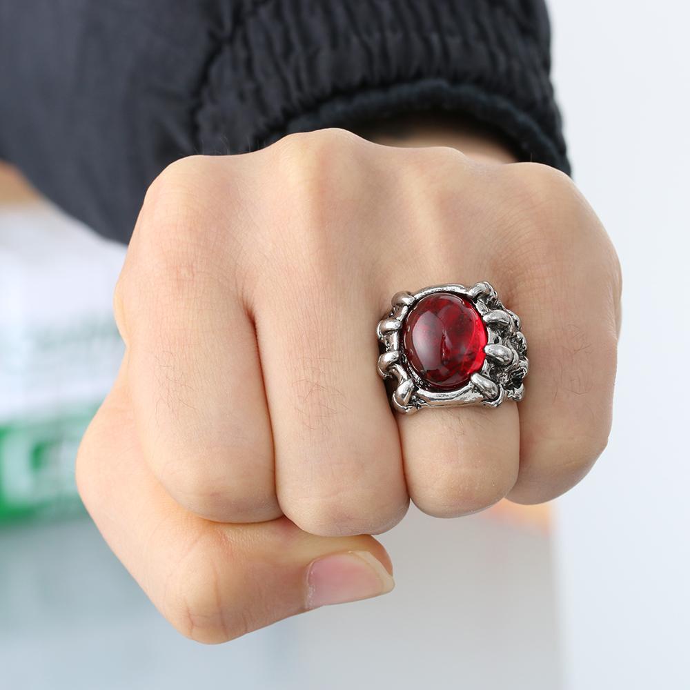 JUNE Nhẫn Nam Hình Móng Vuốt Rồng Đính Đá Đỏ Phong Cách Hip Hop Gothic