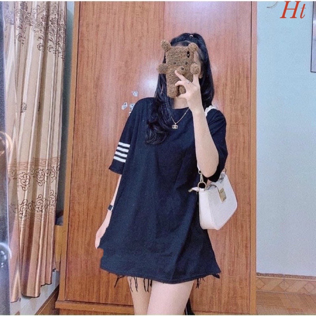 Áo phông 4 sọc tay Màu: đen , trắng 🆘 chất cotton Su