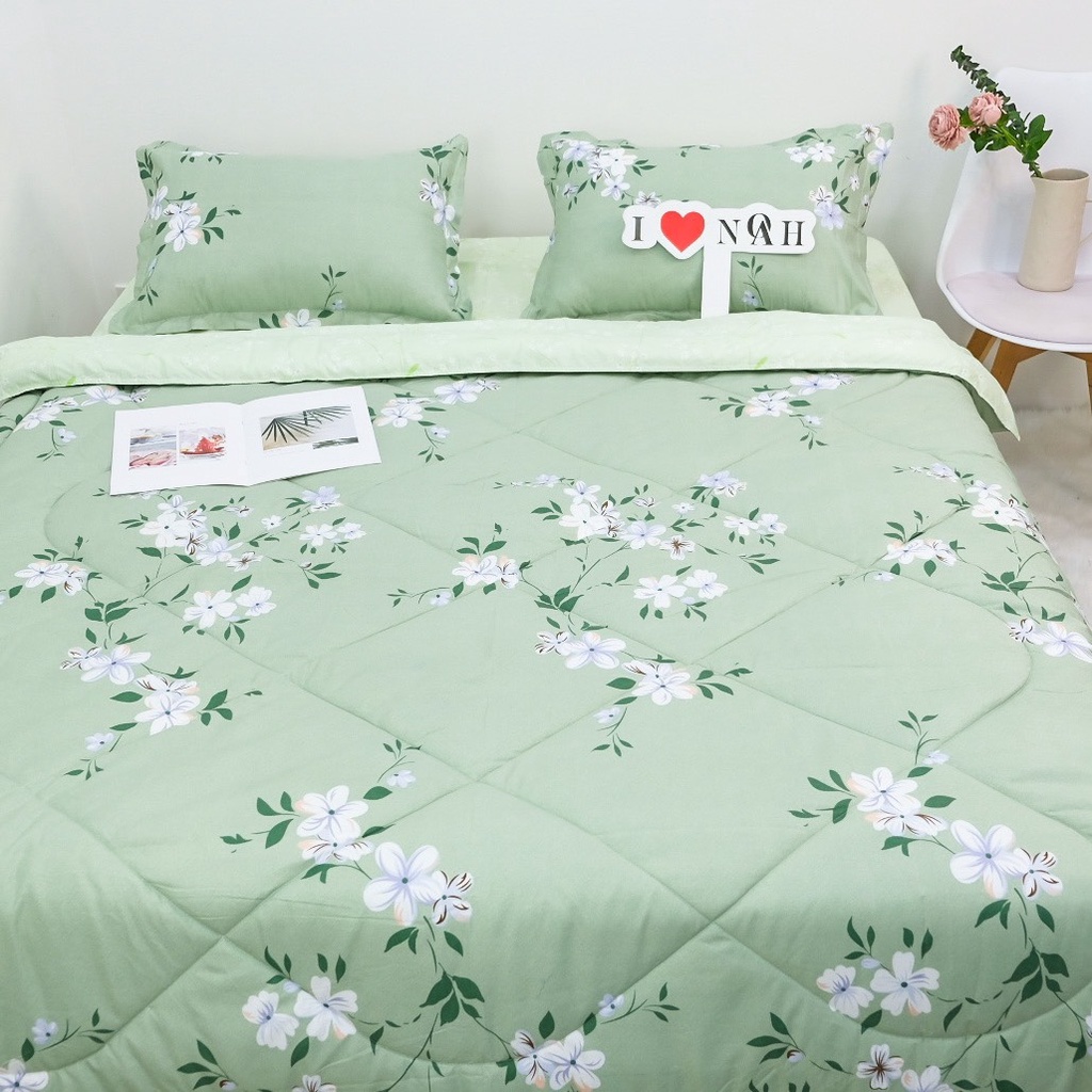 Bộ chăn ga gối 5 món Noah Bedding hình Hoa Xanh Mint