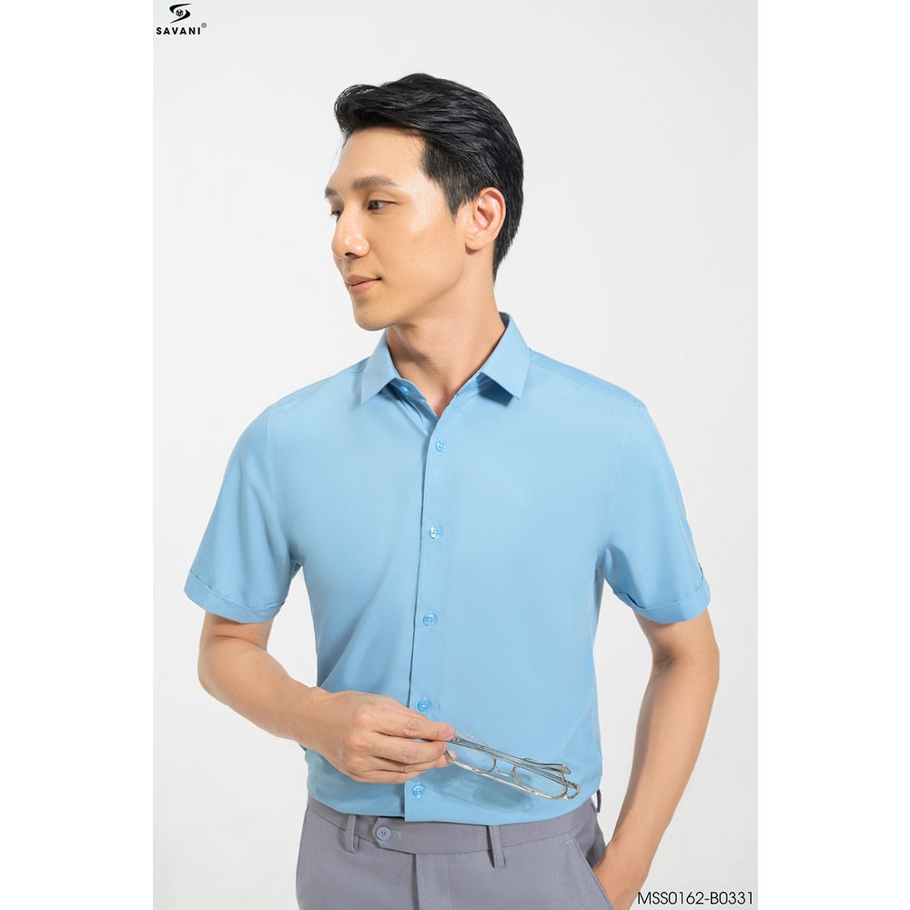 Áo sơ mi nam ngắn tay trơn  SAVANI trẻ trung, lịch lãm, vải sợi sồi không nhăn, thoáng mát MSS0162