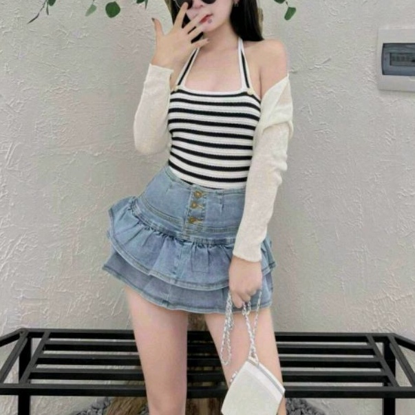 Váy jean xòe 2 tầng Cao cấp phối kiểu xinh xắn( HÌNH THẬT 100%) ❤