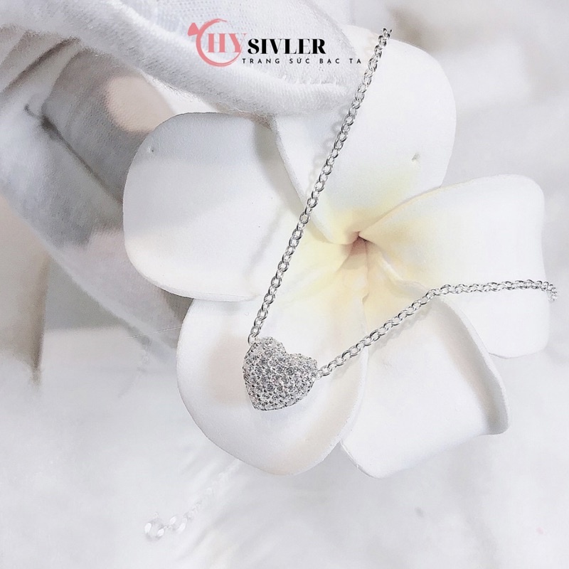 Set dây chuyền bạc ta bông tai bạc ta hình trái tim đính đá trẻ trung sang chảnh vòng cổ nữ bạc thật giá rẻ CHY SILVER