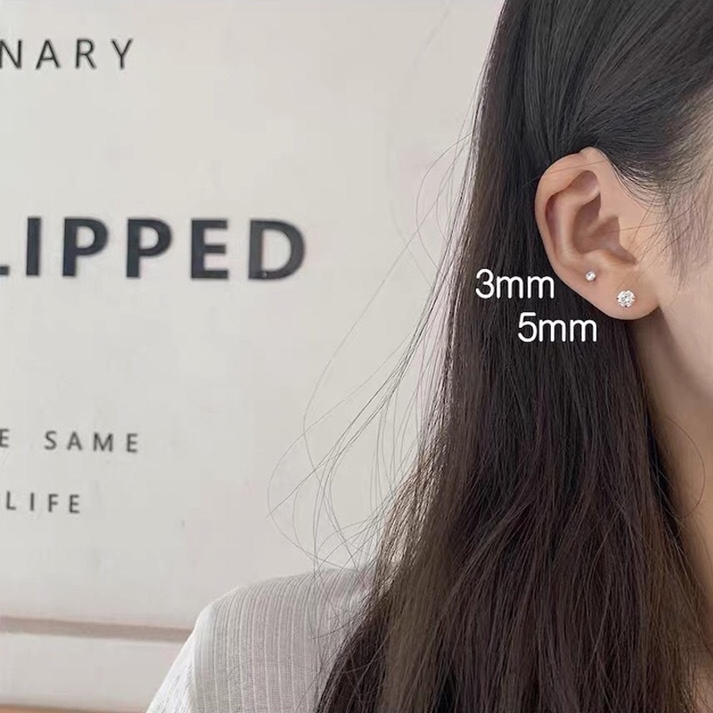 Set 3 Đôi Bông Tai Mạ Bạc 925 Đính Đá Zircon Trắng Đen Phong Cách Hàn Quốc