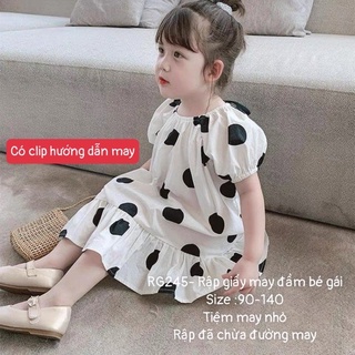 RG245_ Rập giấy may đầm tay raglan bé gái