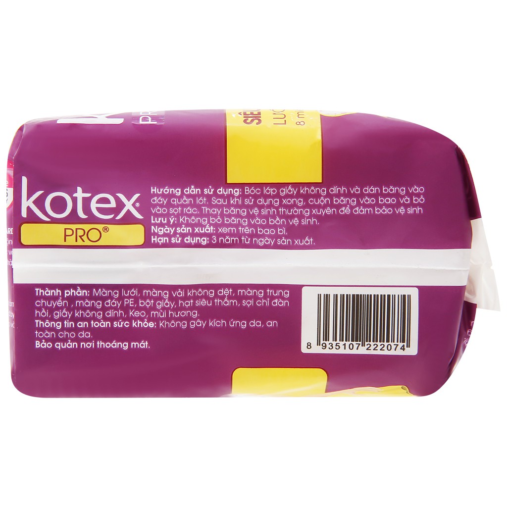 Băng vệ sinh Kotex Pro siêu mỏng không cánh 8 miếng