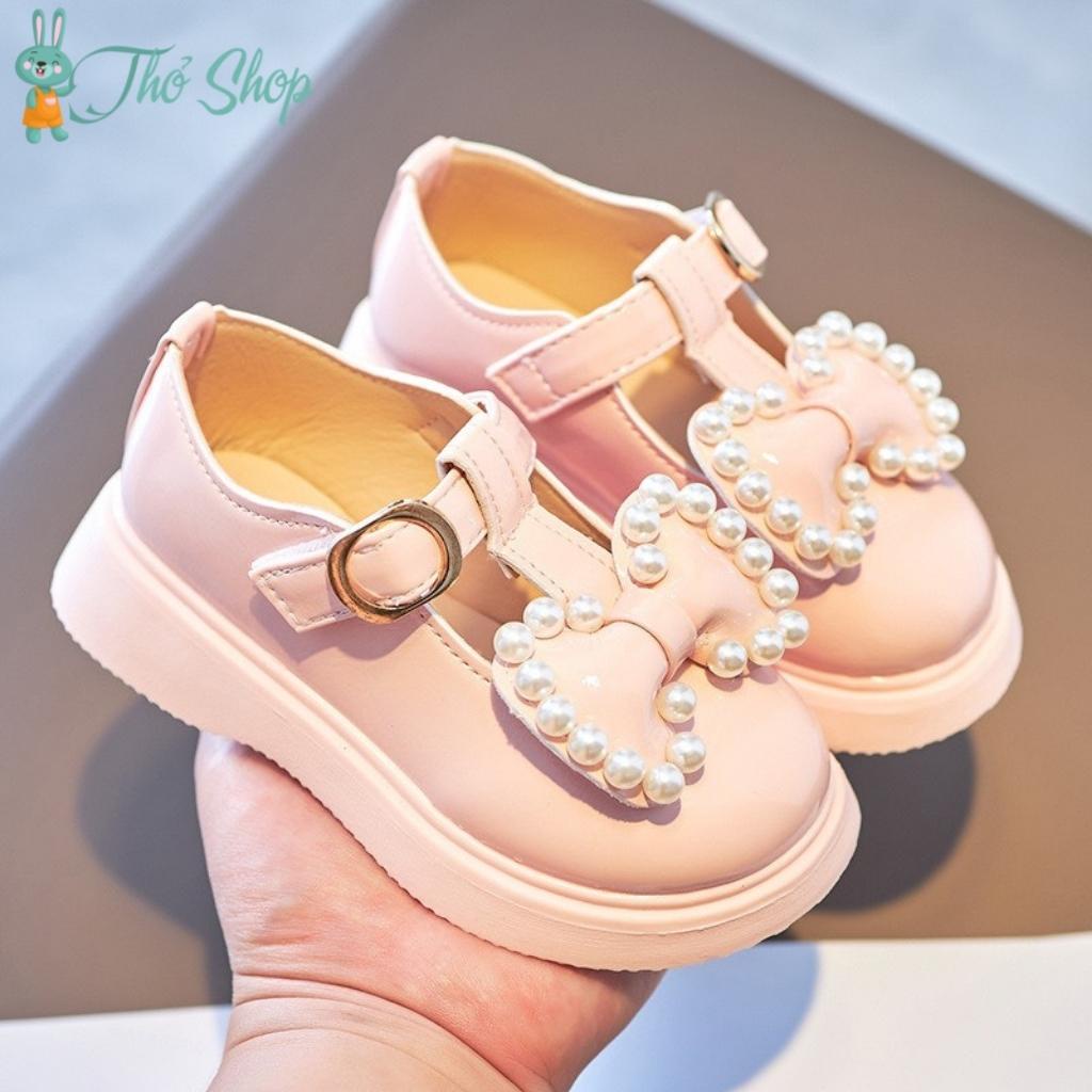 Giày búp bê da đính nơ ngọc cho bé( kèm ảnh thật )