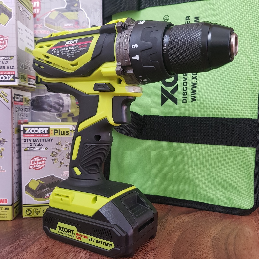 Máy khoan cầm tay dùng pin 20V MAX XCORT Có 2 Chế độ khoan và khoan búa 38Nm
