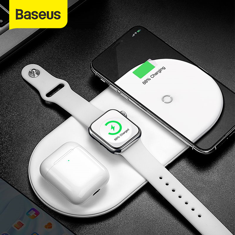 BASEUS IPHONE SAMSUNG Đế Sạc Nhanh Không Dây 3 Trong 1 Cho Apple Watch 5 4 3