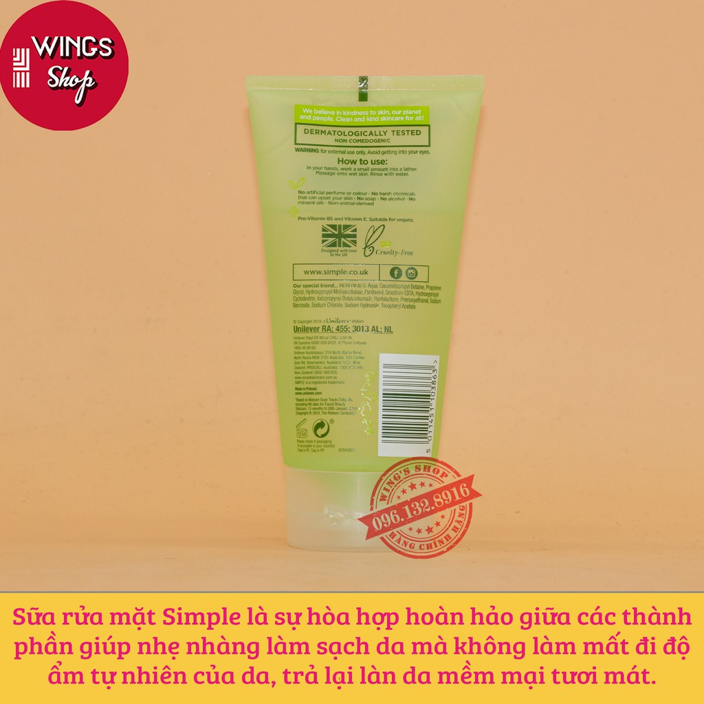 Sữa Rửa Mặt Dạng Gel Simple Kind To Skin Refreshing Facial Wash 150ml