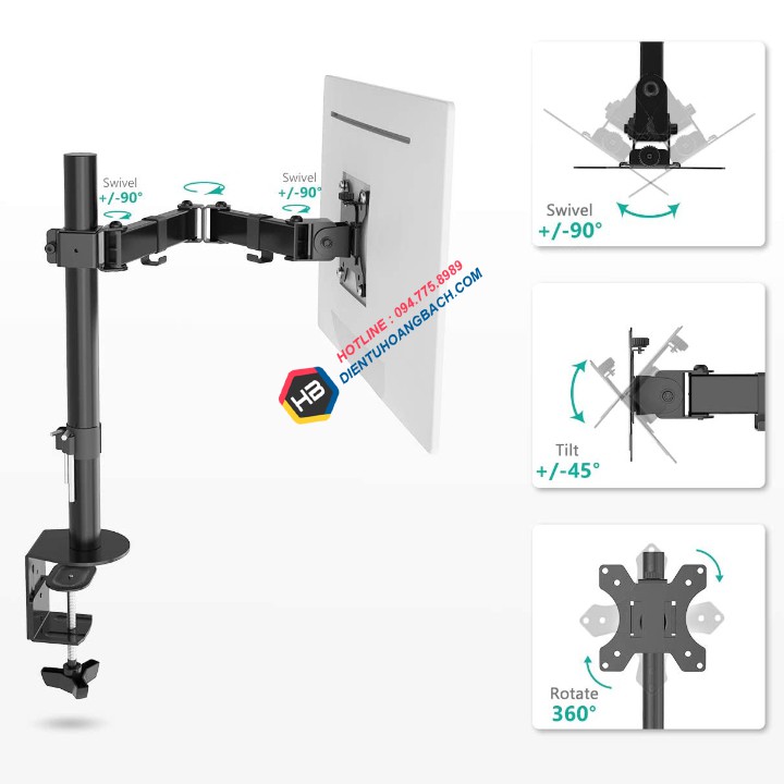 [Xoay 360 Độ] Giá Treo Màn Hình Cao Cấp M051 17 - 27 inch - Tay Treo Màn Hình Kẹp Thành Bàn [ Rẻ Hơn NB F80 ]