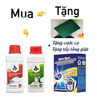 COMBO 2 chai Tẩy Dầu mỡ bám két và Tẩy trắng bồn sứ, sen vòi inox, san men Siêu sạch