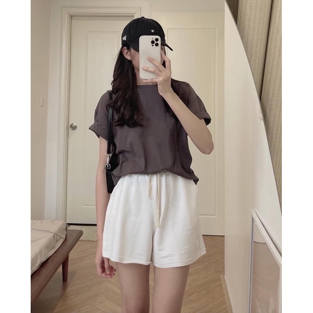 Quần Sooc Nữ Nỉ Da Cá Cạp Chun Quần Đùi Nữ Trơn Có Dây Rút