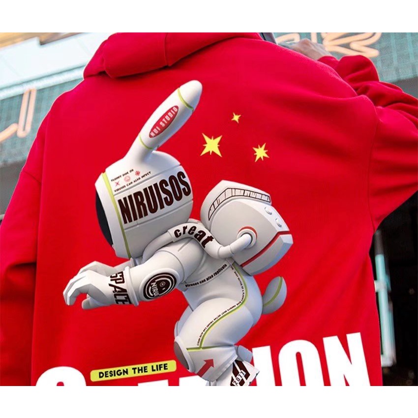 Áo Hoodie In Hình Thỏ Hoạt Hình Phong Cách Hip hop Hàn Quốc Thời Trang Cho Nam Cỡ M-5XL