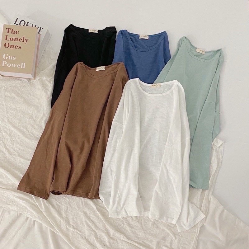 Áo thun dài tay cotton cổ tròn mùa thu Hàn Quốc nhiều màu Sollle