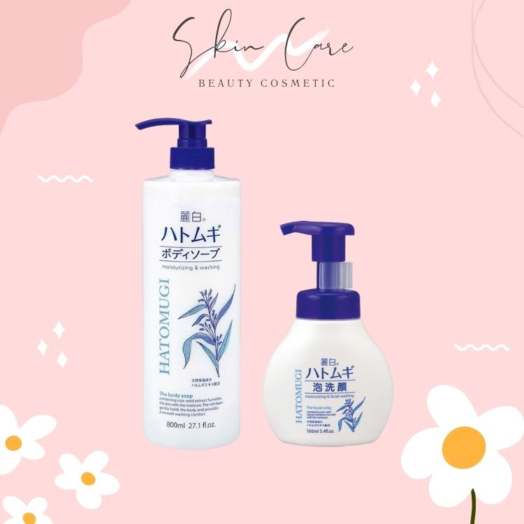Combo Sữa Tắm Ý Dĩ Trắng Da 800ml Và Sữa Rửa Mặt Dưỡng Ẩm Làm Mềm Da 160ml HATOMUGI Facial Whip