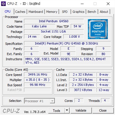 Chip Intel Pentium G4560 3.5 GHz 3MB LGA1151 hàng cũ