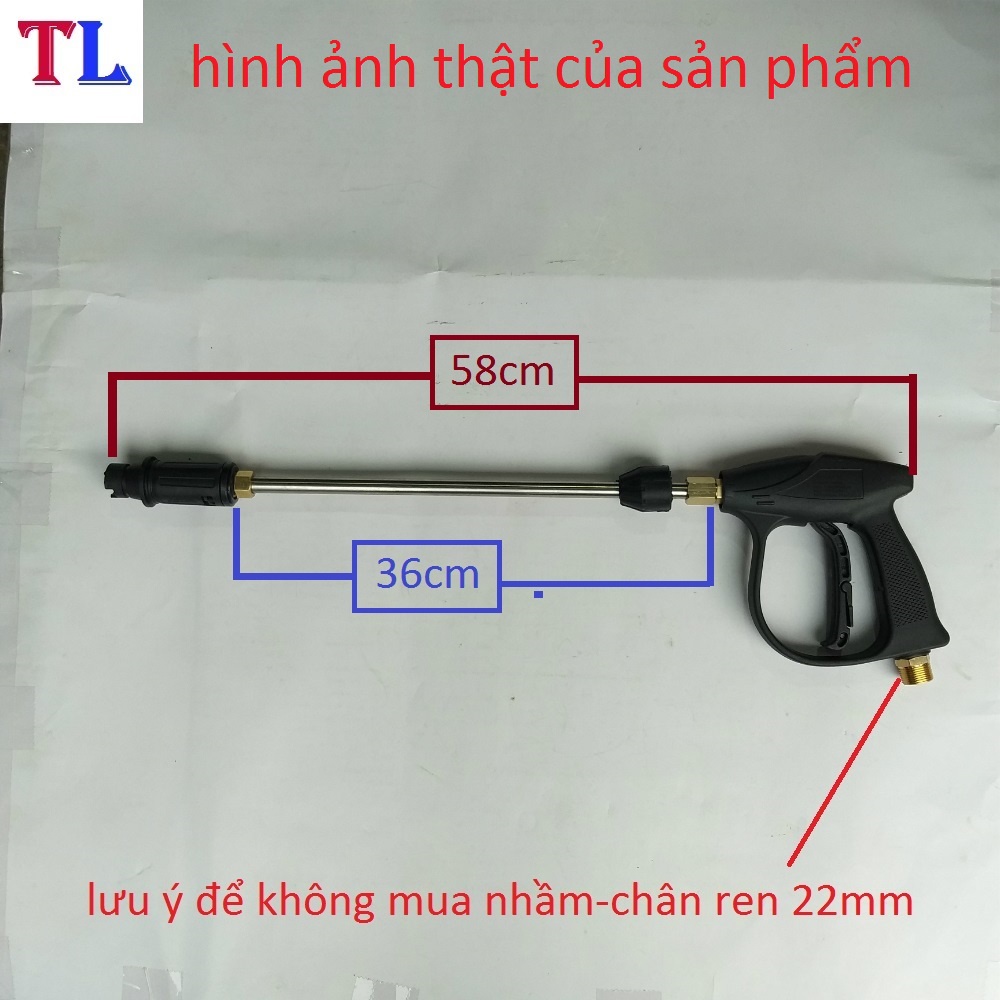 Súng rửa xe áp lực gia đình + cần nối 36cm ❤️FREESHIP❤️ súng đen ren ngoài 14mm và 22mm