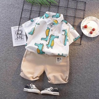 Set áo sơ mi khủng long cho bé trai