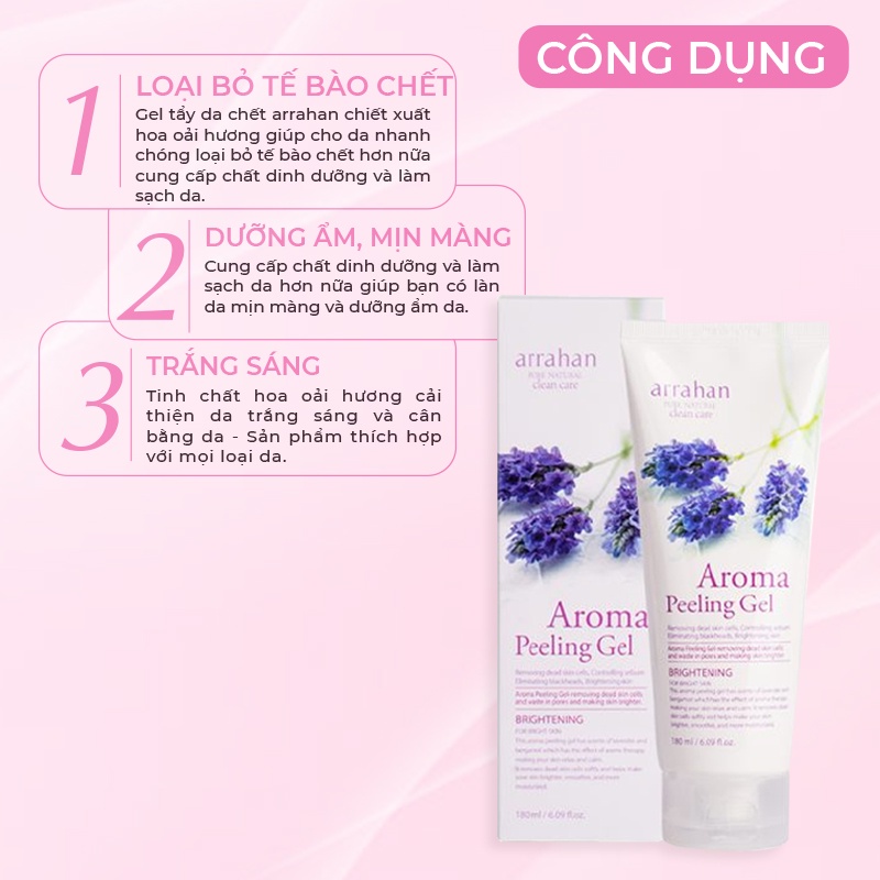 Tẩy Tế Bào Chết Chiết Xuất Từ Hoa Oải Hương ARRAHAN Hàn Quốc Aroma Pelling Gel 180ml Giúp Tẩy Sạch tế Bào Chết Sáng Da