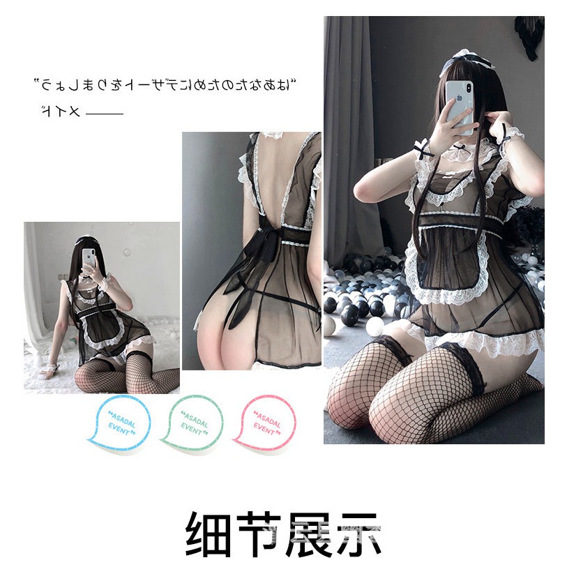 Full set cosplay hầu gái xuyên thấu buộc dây sau phù hợp mọi chiều cao cân nặng 24258(không kèm tất) | BigBuy360 - bigbuy360.vn