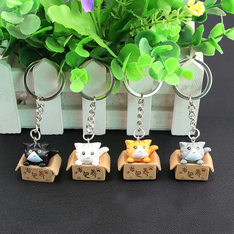 Móc khóa mèo con trong hộp thú cưng treo balo túi xách chìa khóa
