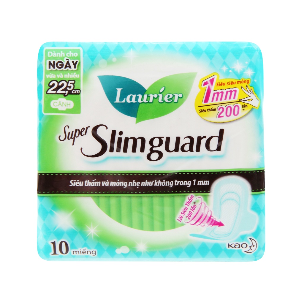 Băng vệ sinh Laurier Super Slimguard siêu siêu mỏng có cánh 10 miếng