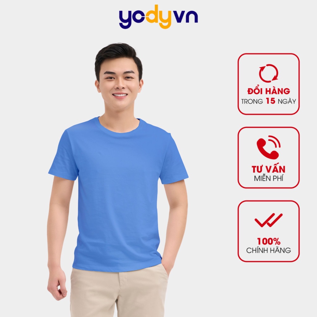Áo thun nam YODY, áo phông cổ tròn trơn màu chất cotton mềm mại, hút mồ hôi, có áo gia đình TSM5289