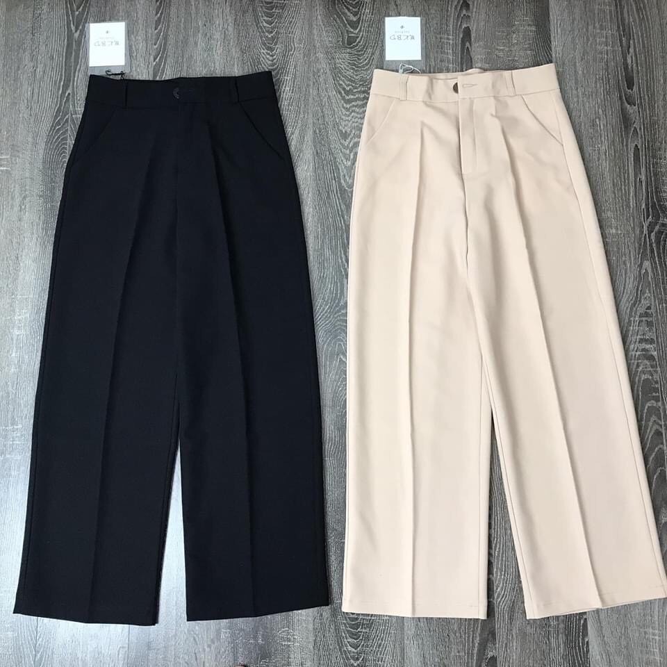 Quần culottes ống rộng suông dài chất dày lưng cao | BigBuy360 - bigbuy360.vn