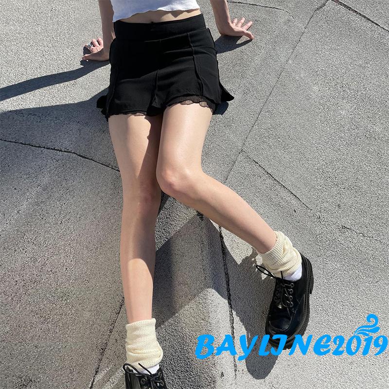 Bay-ladies Chân Váy Ngắn Ôm Dáng Màu Trơn Phối Lưới Xẻ Tà Thời Trang Xuân Hè Cho Nữ