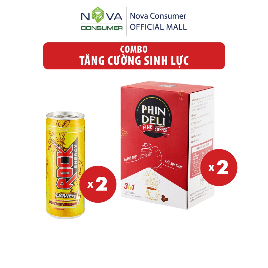 Combo Tăng Cường Sinh Lực (Cà Phê Hòa Tan PhinDeli 3in1, Nước tăng lực Rock Energy Power)