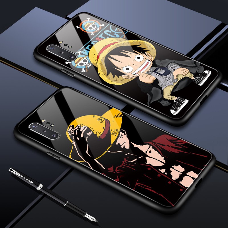 Samsung Galaxy Note 8 Note 9 Note 10 20 Ultra Plus Lite Pro Anime One Piece Luffy Glass Casing Phone Case Cartoon Protective Cover Back Cases Ốp lưng điện thoại