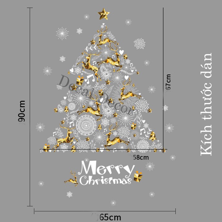 Decal Trang Trí Noel Hình Cây Thông Và Marry Christmas 67x58cm - Decal Decor Noel Dán Kính Ở Shop, Văn Phòng