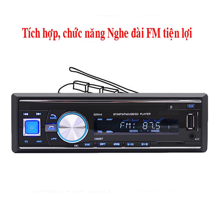 Đầu nghe nhạc MP3 Bluetooth cho ô tô tả DC12-24V 1068BT