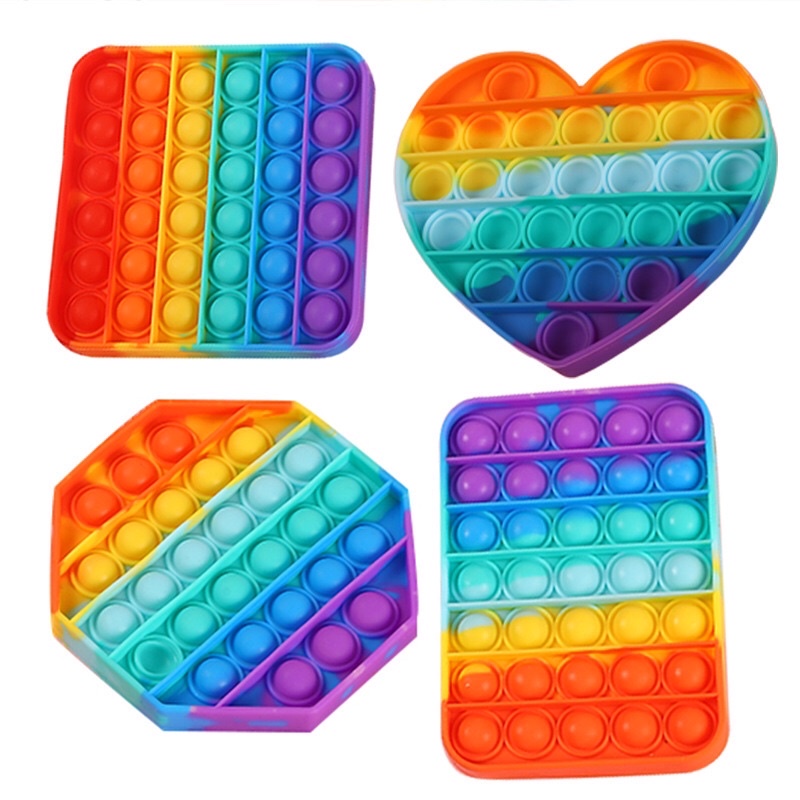 Pop it figet toy/ đồ chơi pop it cầu vồng hình vuông/ tròn/ tim siêu nhạy cực đã tay