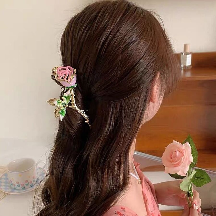 Kẹp Tóc Hoa Hồng Đính Đá Và Ngọc Trai Nhân Tạo Thời Trang