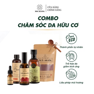 Combo Chăm Sóc Da Hữu Cơ Fullsize MỘC HƯƠNG Tặng Tẩy Da Chết Thành Phần Tự Nhiên, Giúp Chăm Da Tối Giản