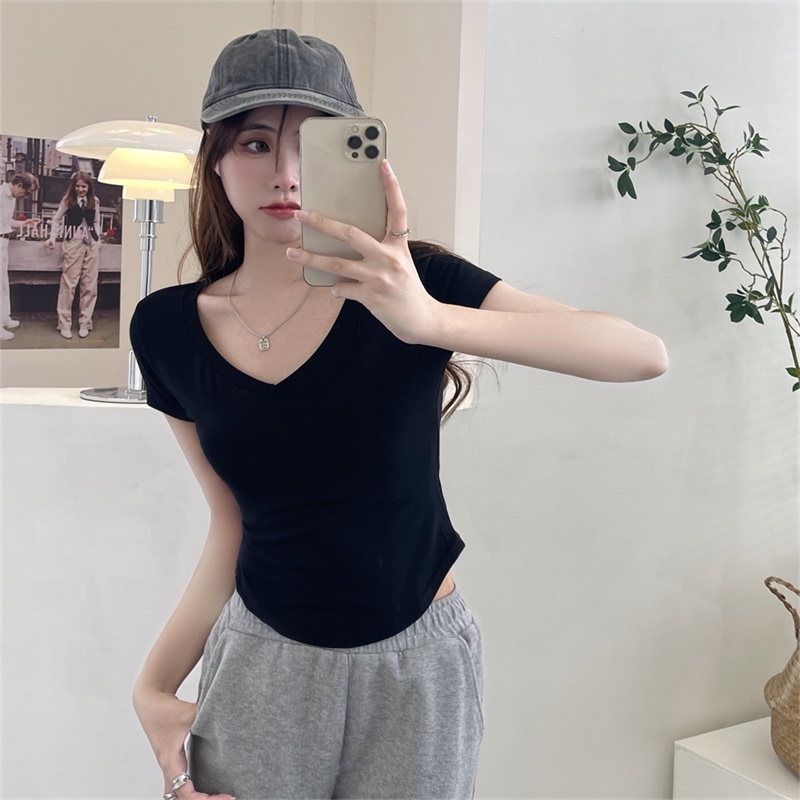 Áo thun SUXI tay ngắn cổ chữ V đơn giản thời trang mùa hè dành cho nữ