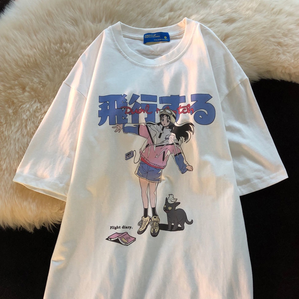 Áo Thun Ngắn Tay In Họa Tiết Dễ Thương Phong Cách Nhật Bản Thời Trang Mùa Hè Cho Nam Và Nữ