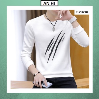 Sweater💝Áo thun nam tay dài 💝  áo thun nam nữ trắng cổ tròn sweater  dài tay mùa đông trắng ba gạch thoáng mát, mềm mịn