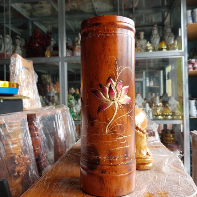 Ống nhang gỗ tràm bông vàng cao 32 cm