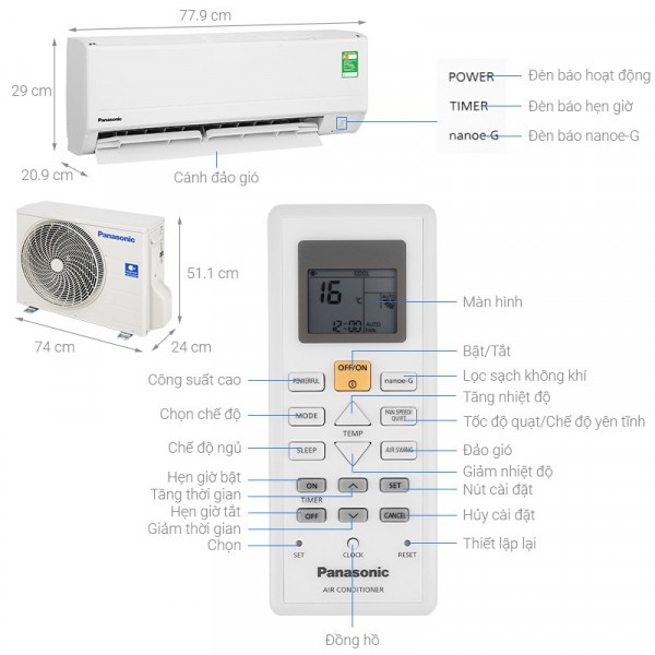 Điều hòa 1 chiều PANASONIC 9000BTU N9WKH - Bảo hành 12 tháng